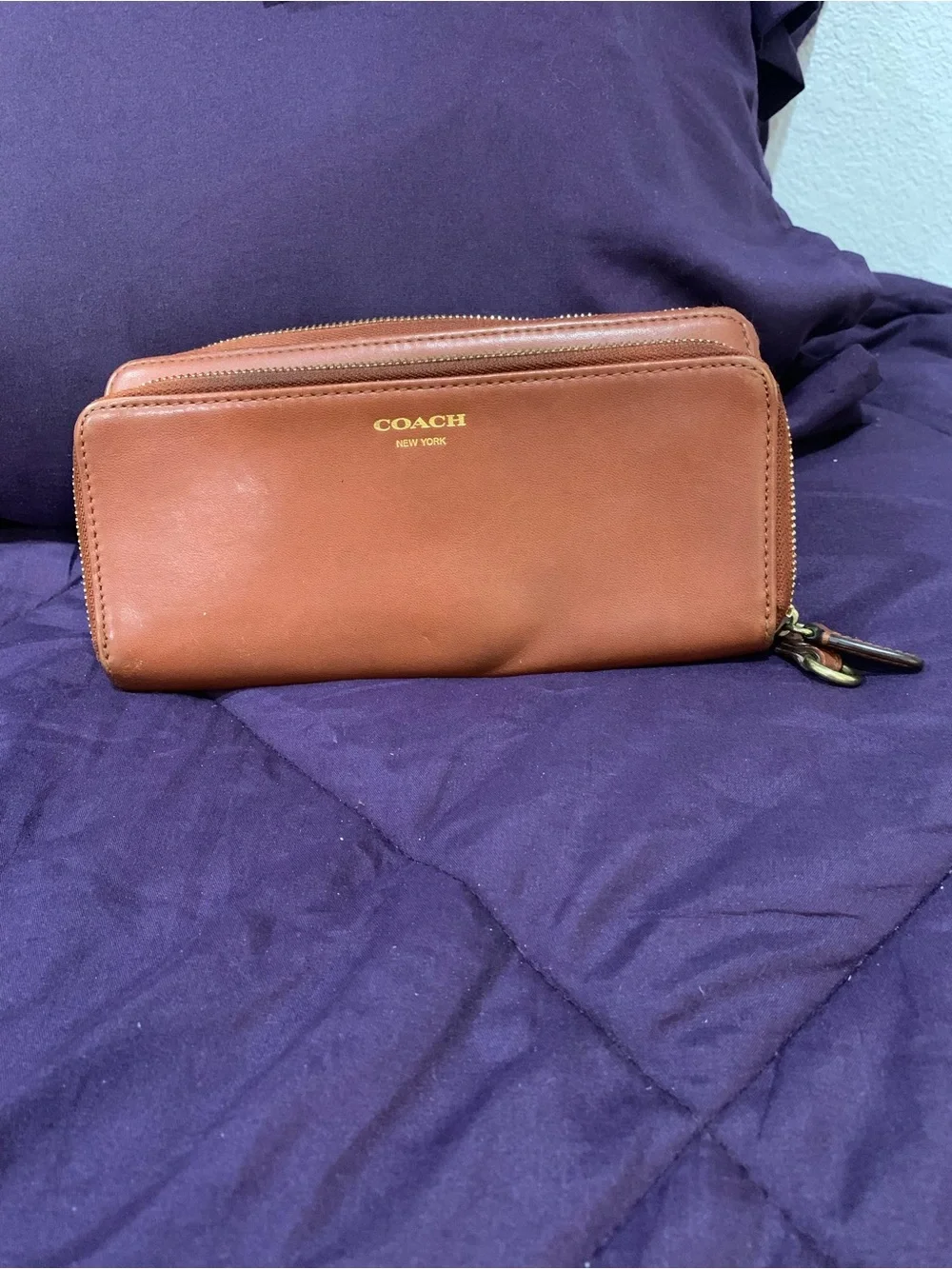 Coach Leather Double Zip Accordion Wallet Wristlet